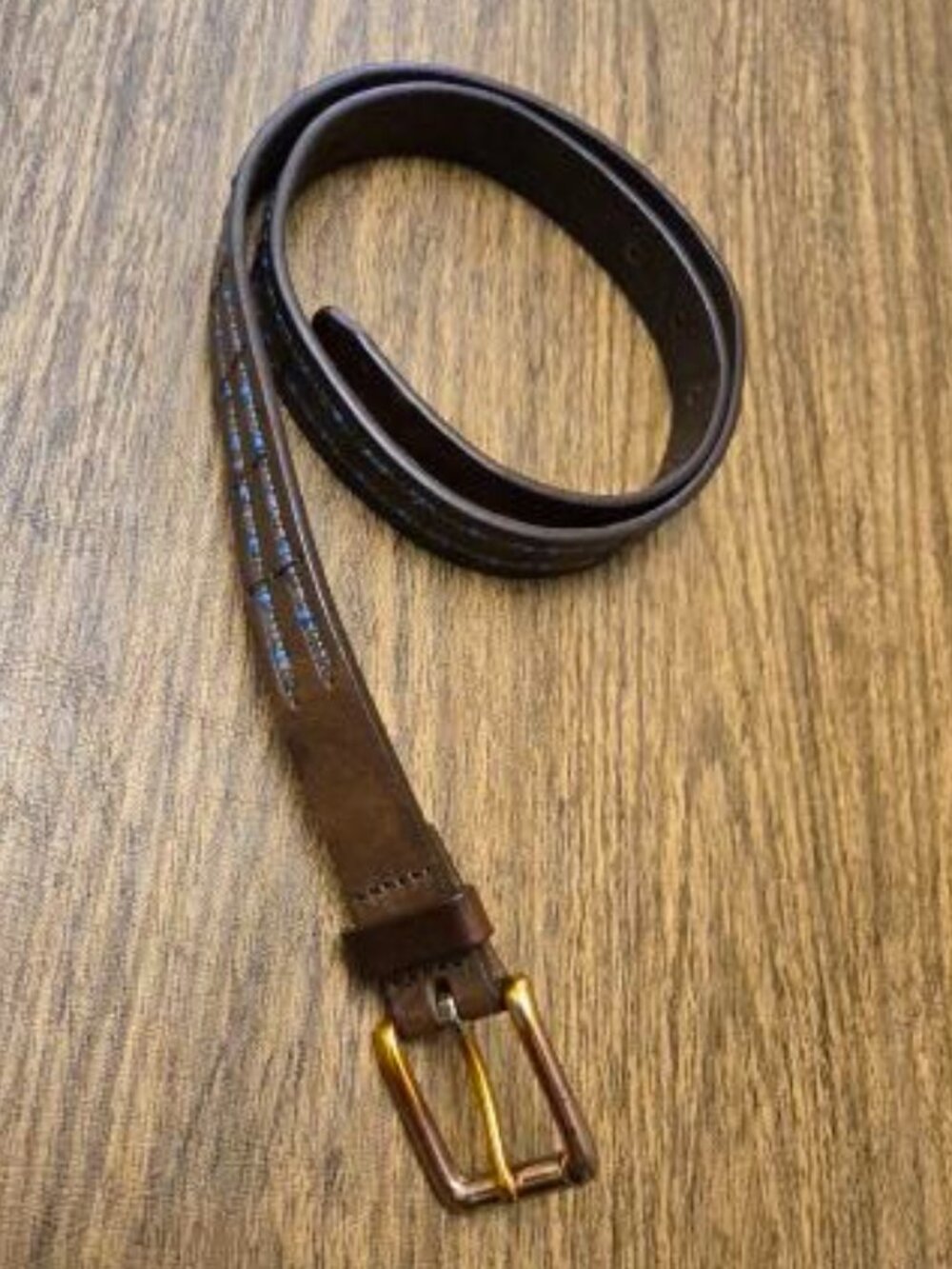 NINE WEST Brown/Blue Genuine Leather Belt w/Brass Buckle - Size Large